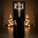 Midnight Glam - Gold Embroidered Premium Velvet Kurti