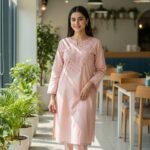 Peach Blossom - Floral Embroidered Cotton Stitched Kurti