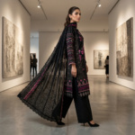 Bagh-e-Makhmal – Premium Embroidered Cotton (Black & Pink) - Image 2