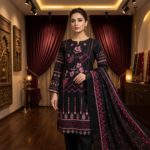 Bagh-e-Makhmal – Premium Embroidered Cotton (Black & Pink)